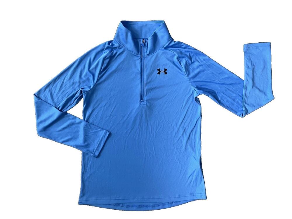 Juniors Boys Size YL Under Armour Blue Quarter Zip Loose Fit Long Sleeve